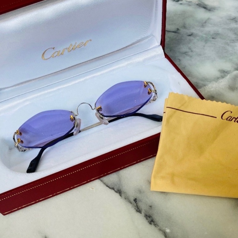 Cartier Eyewear/Eyeglasses 2-Tone Rimless Frame Amethyst Lens UnisexOriginal Box